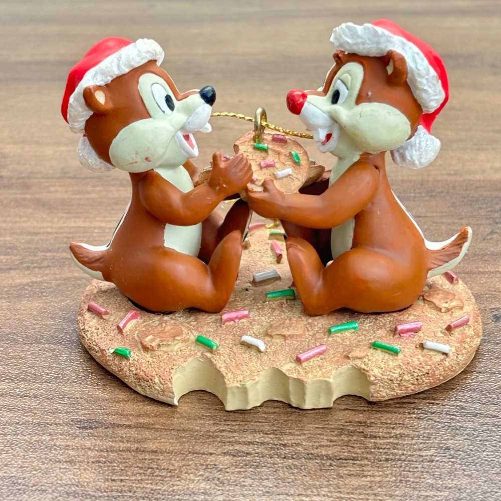 VINTAGE Disney Chip N Dale Chipmunks Sitting on Christmas Cookie Santa Ornament